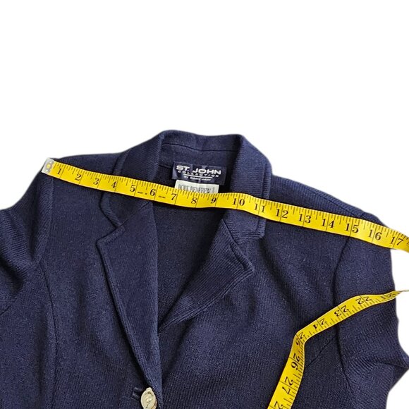 St. John Collection V-Neck Button Front Santana Knit Blazer, Classic, Blue, Sz 2 - Picture 11 of 11